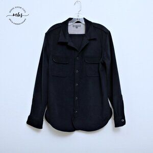 Slate & Stone Men's Wool Button Down Long Sleeve Shirt in Navy